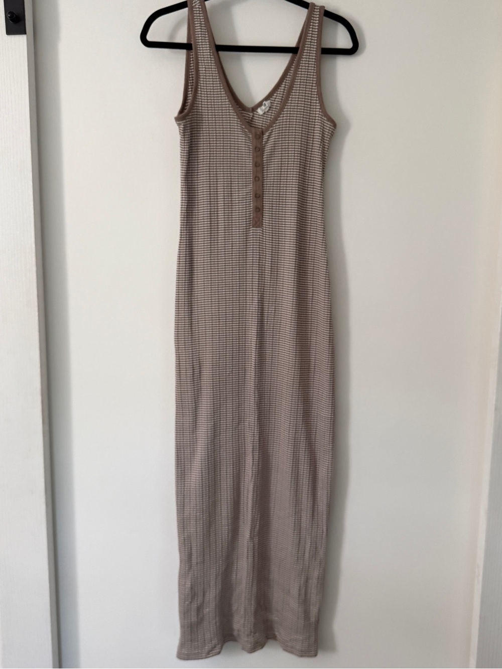 aerie Henley Ribbed Button-Front Maxi Dress